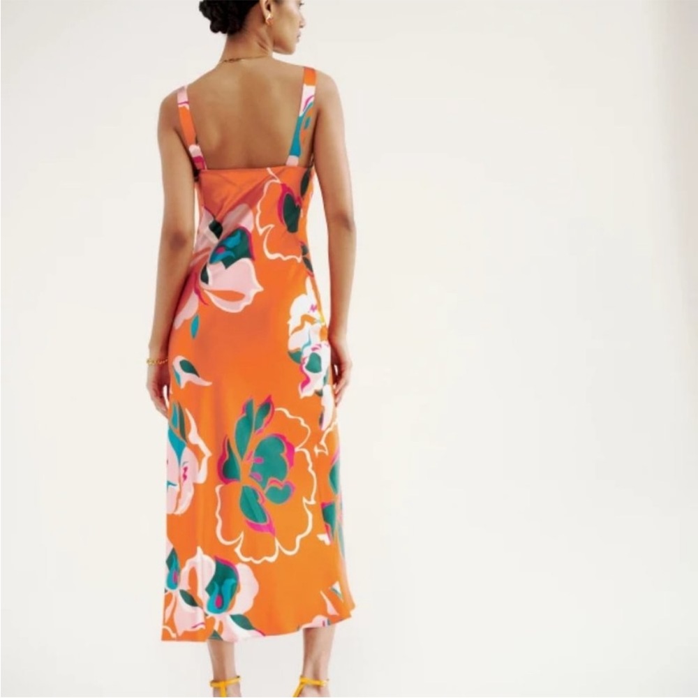 Reformation Daytona Silk Dress in Electra Orange Floral Midi NWT XS - Picture 4 of 9